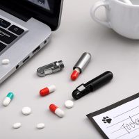 stainless steel mini pill box with keychain