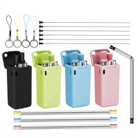 silicone collapsible straw kit with case