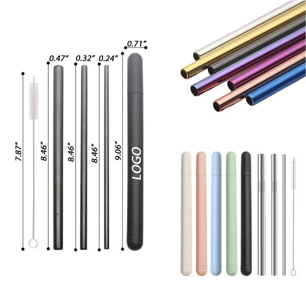 stainless steel straw set with shell and brush