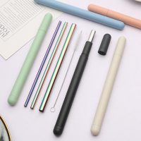 stainless steel straw set with shell and brush